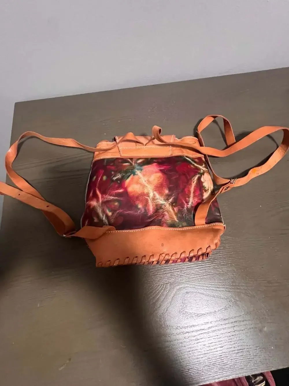 Vintage Hand-Tooled Leather Mini Backpack with Cuba Palm Tree Motif